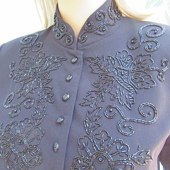 Liz Claiborne Night tunic length beaded top blazer, 36 bust, Polyester, Lined - Picture 10 of 14